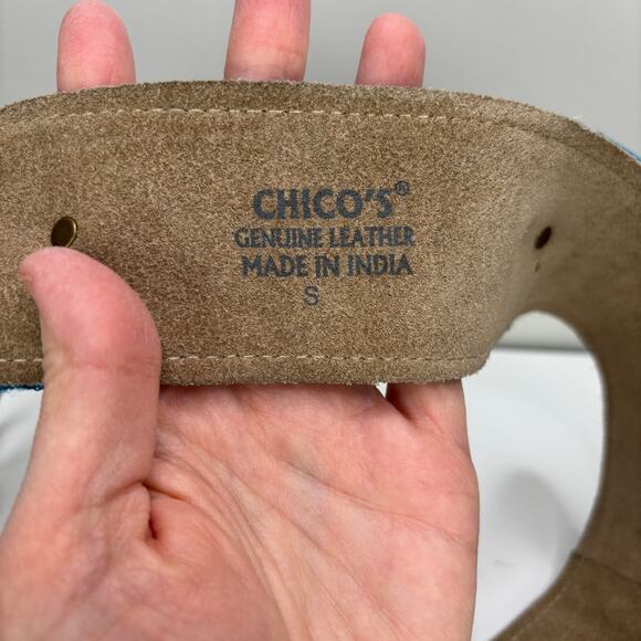 Chico\'s suede leather / embroidered belt Small wide southwestern boho chunky main image 4